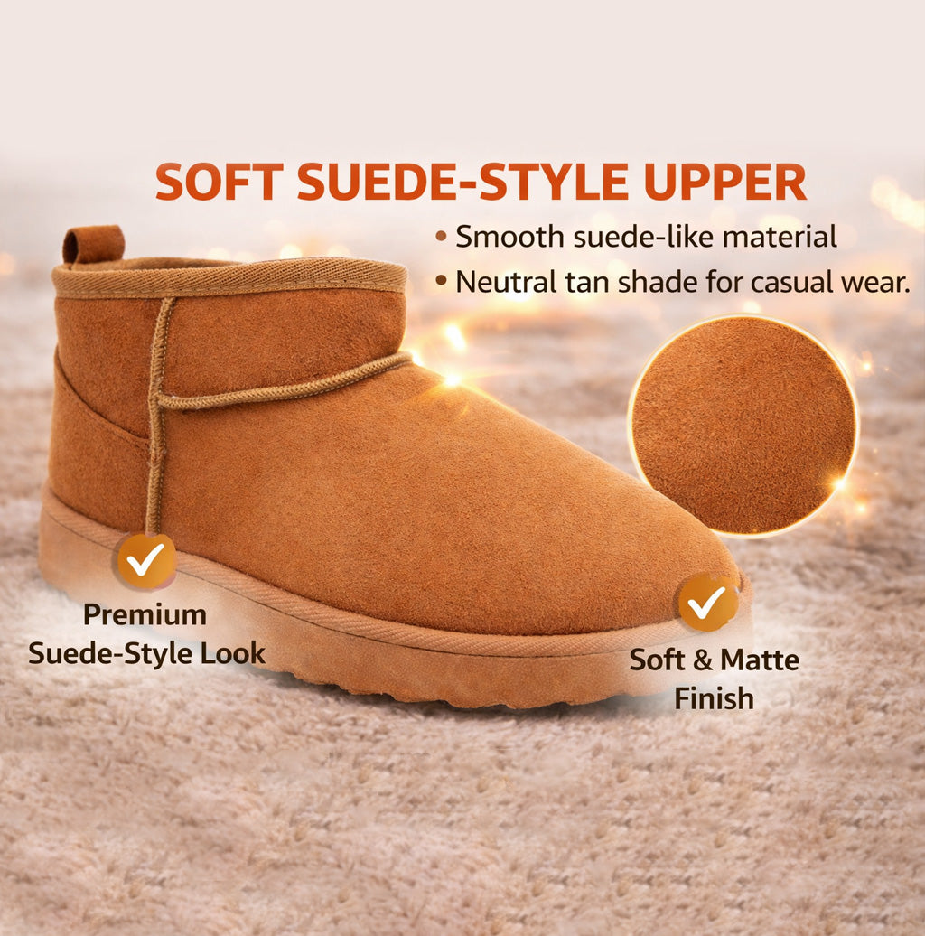 Womens Faux Suede Ankle Boots Warm Faux Fur Lined Ladies Low Slip On Cosy Winter Boots