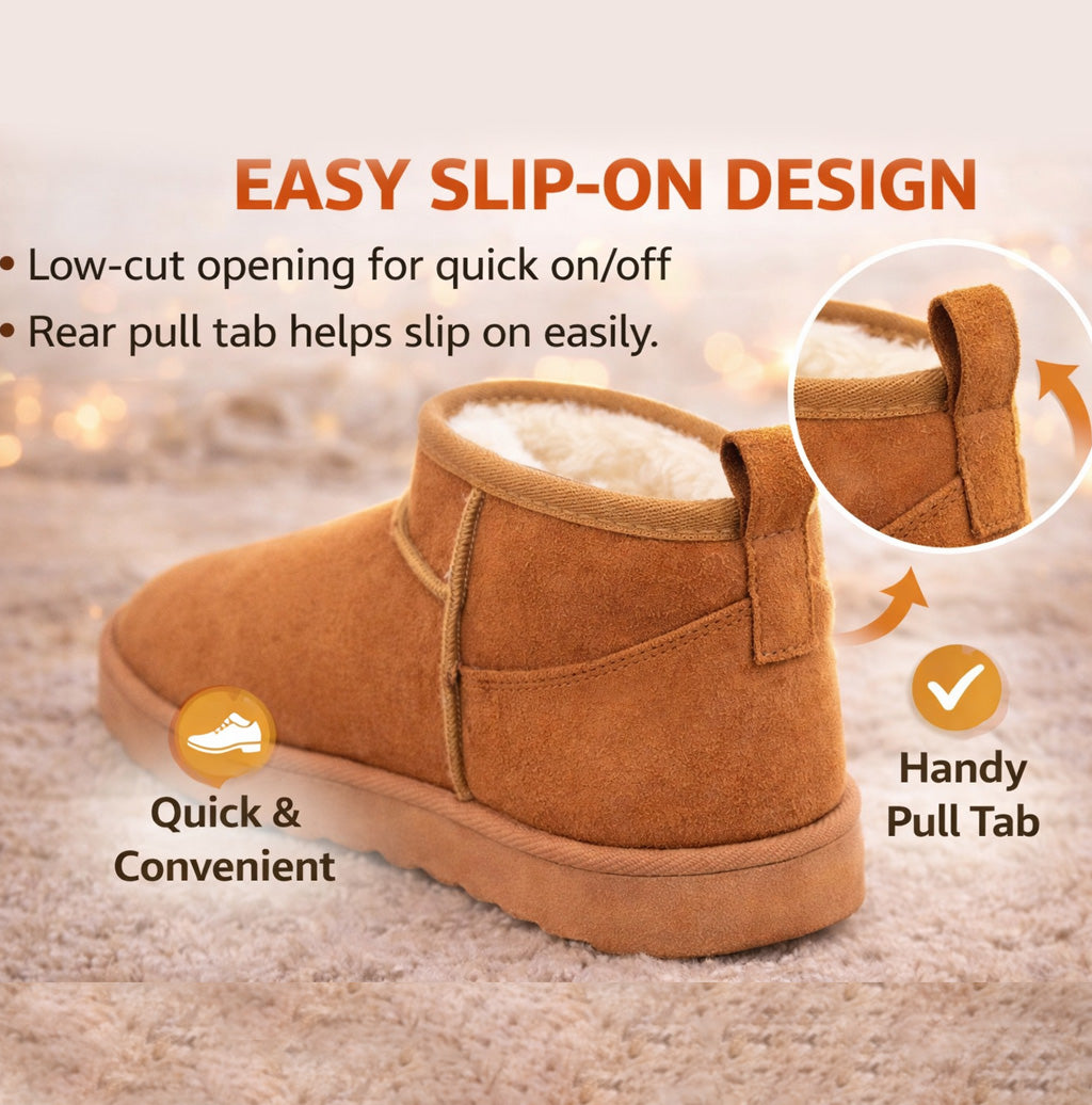 Womens Faux Suede Ankle Boots Warm Faux Fur Lined Ladies Low Slip On Cosy Winter Boots