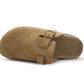 Womens Faux Suede Clogs Slip On Adjustable Buckle Cork Footbed Arch Support Ladies Backless Mules Flat Casual Slippers