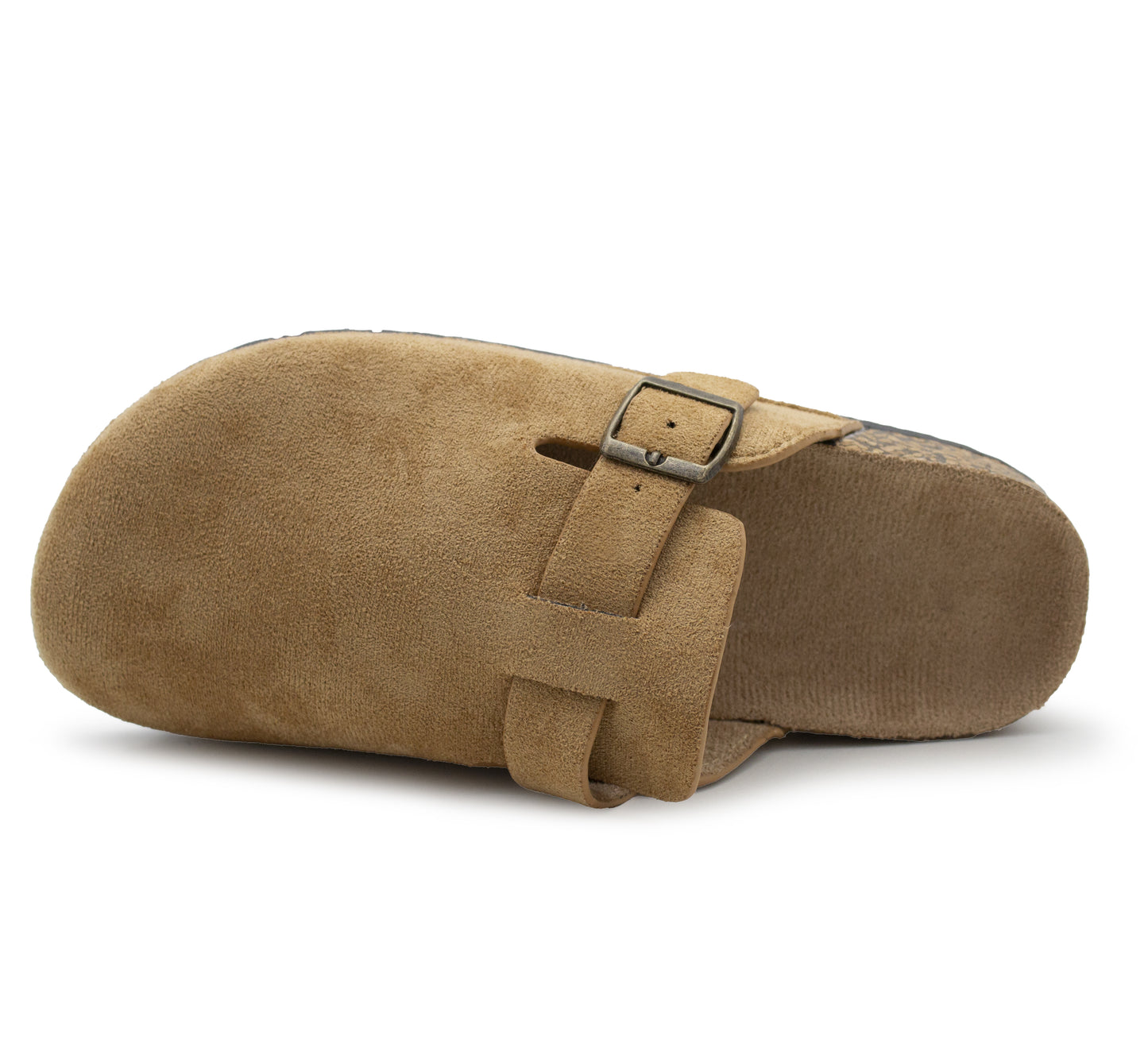 Womens Faux Suede Clogs Slip On Adjustable Buckle Cork Footbed Arch Support Ladies Backless Mules Flat Casual Slippers