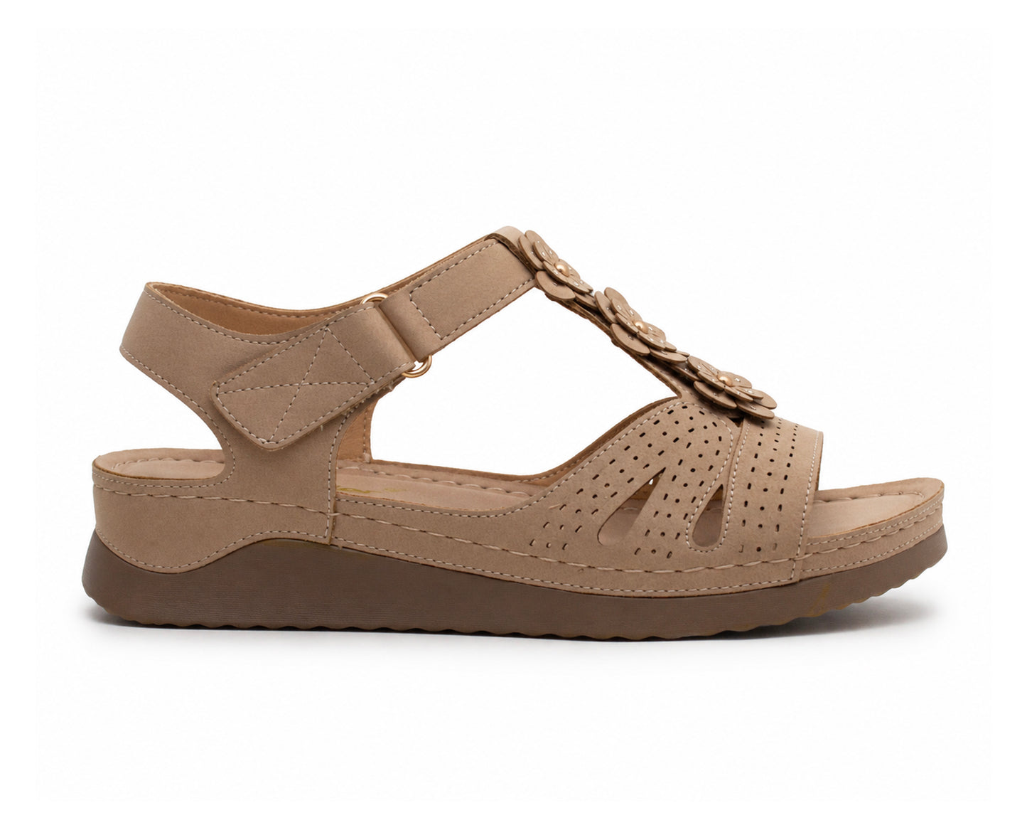 Womens Adjustable Sandals Ladies Low Wedge T-Bar Summer Beach Walking Shoes