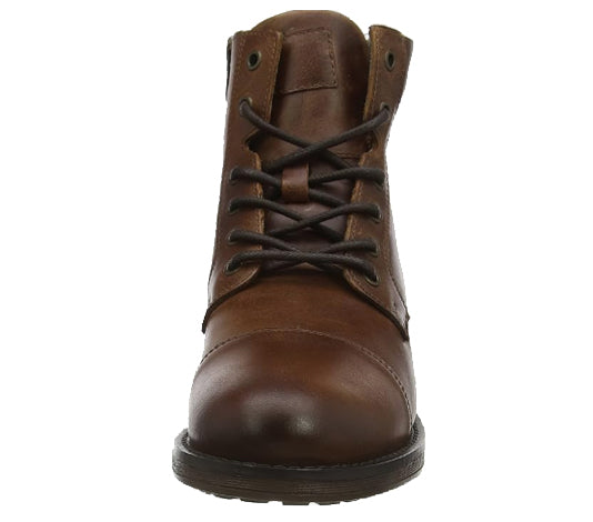 Mens Brown Leather Lace Up Boots High Top Zip Up Biker Boots