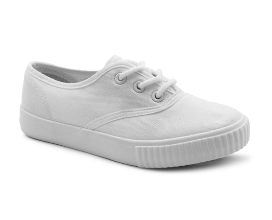 Unisex Girls Boys Kids Lace Up Canvas Back to School Uniform PE Pumps Sports Trainers Plimsolls White Lace Up Dance Shoes