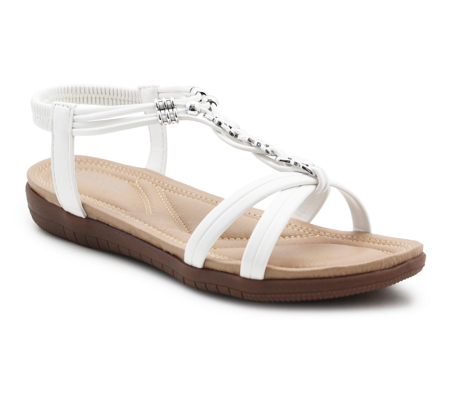 Womens Strappy Sandals Elastic Back Strap Comfort Flat Open Toe Summer Casual Beach Holiday Shoes