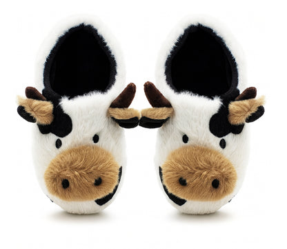 Womens Cow Novelty Slippers Character Plush Festive Fun Christmas Slipper Mules