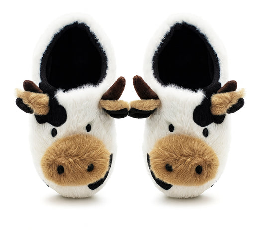Womens Cow Novelty Slippers Character Plush Festive Fun Christmas Slipper Mules