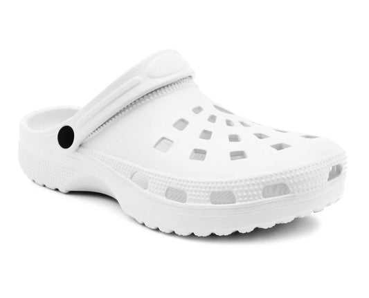 Womens Lightweight White EVA Clogs Slip On Breathable Adjustable Strap Garden Beach Hospital Nurse Kitchen Water Shoes Sandals