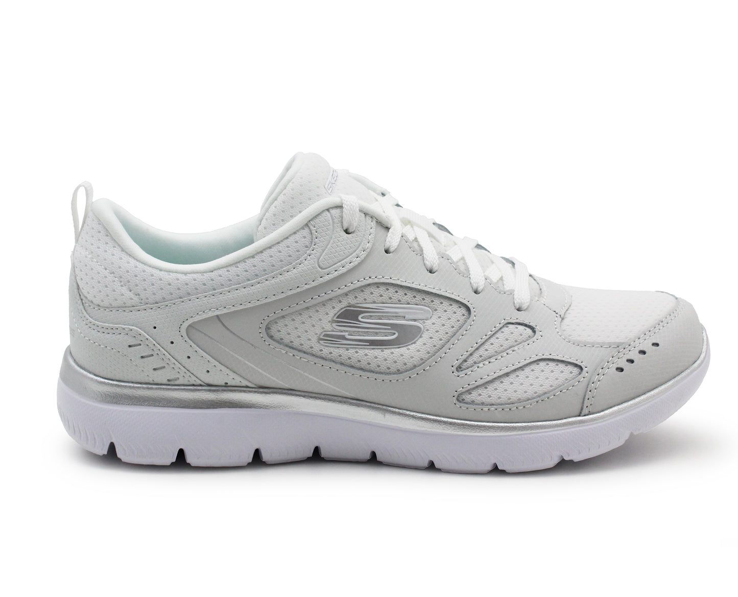 Skechers Women's Summits Suited Lace Up Low-Top Sneakers Skech-Flex Memory Foam Insole White Silver