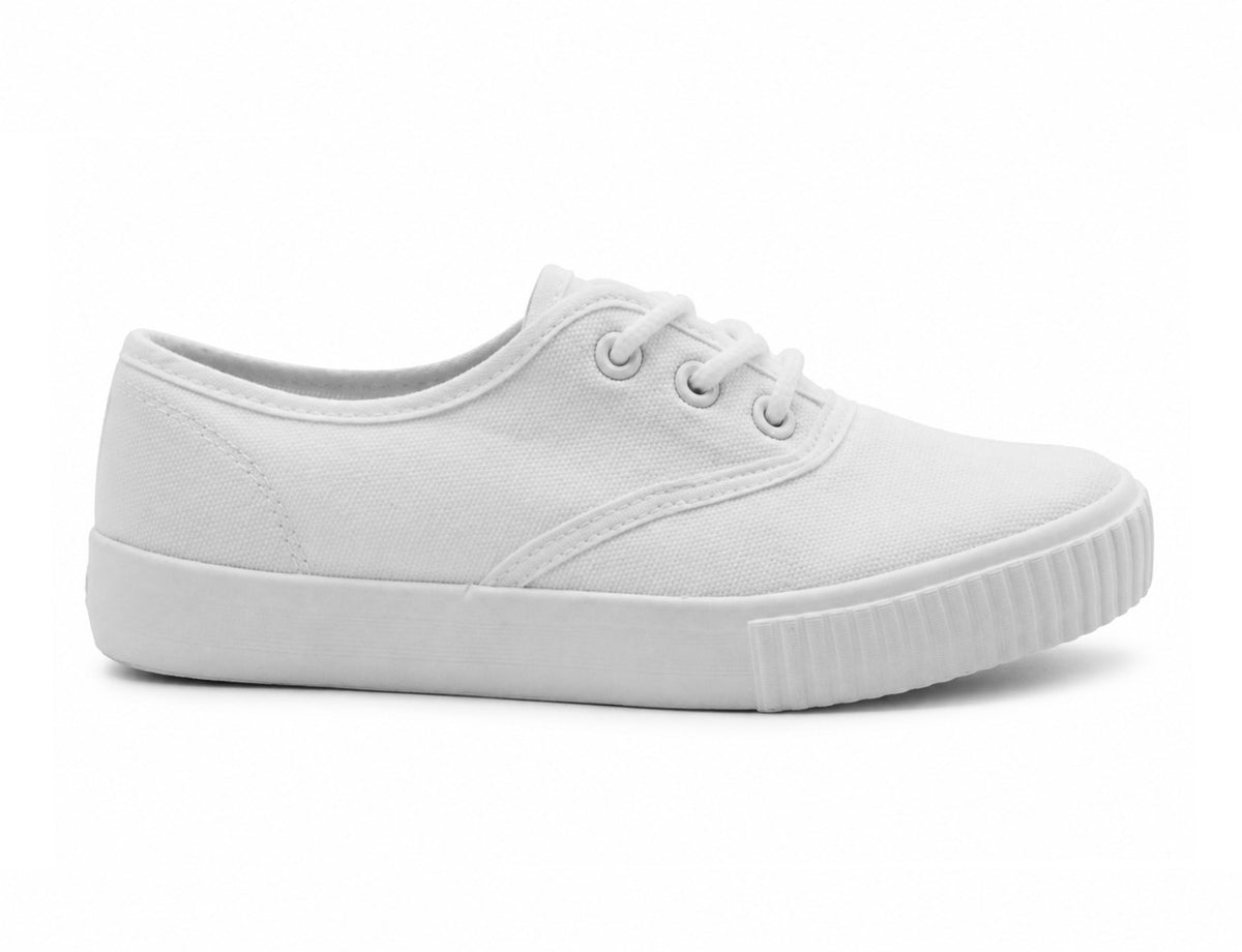 Unisex Girls Boys Kids Lace Up Canvas Back to School Uniform PE Pumps Sports Trainers Plimsolls White Lace Up Dance Shoes