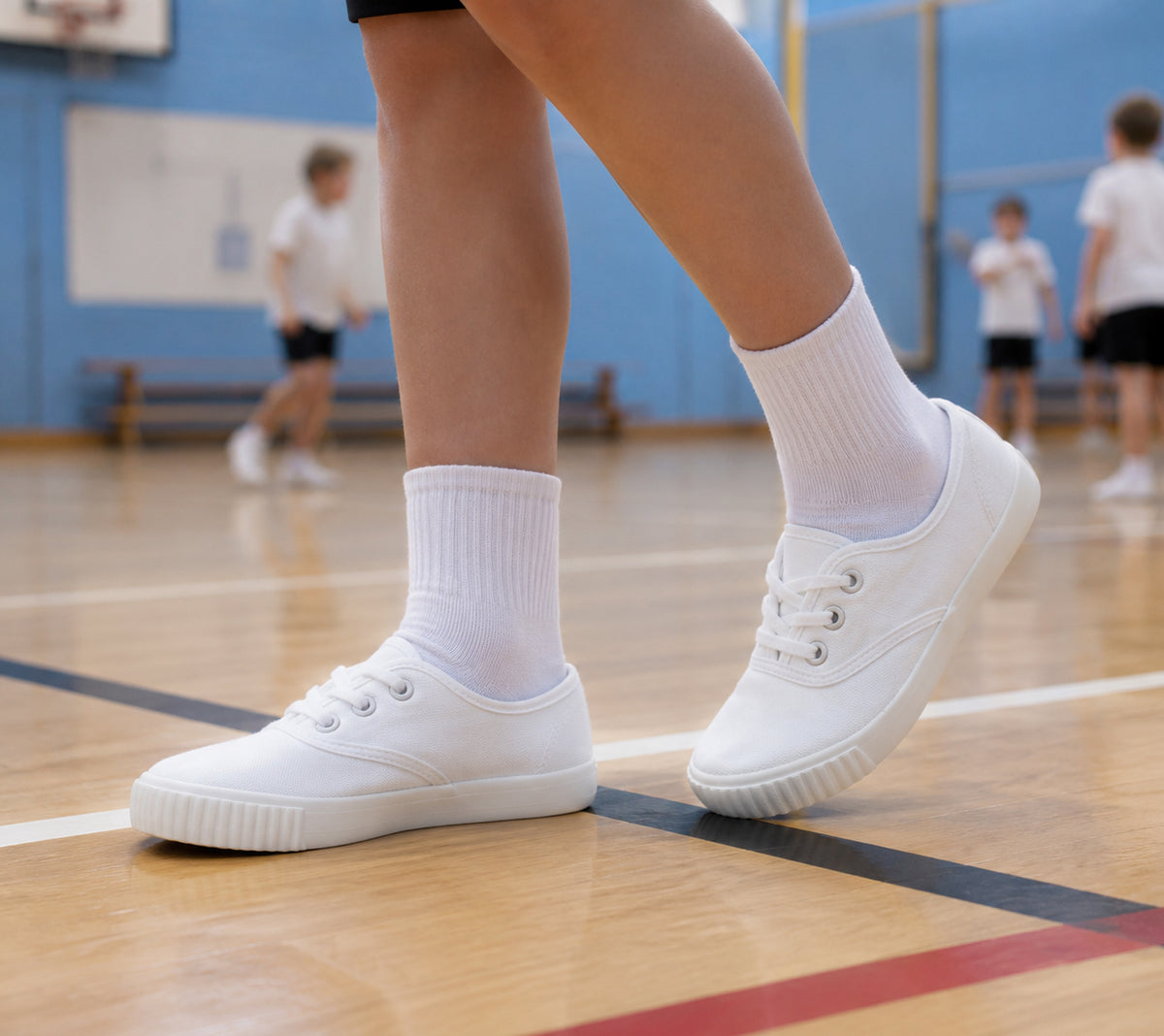 Unisex Girls Boys Kids Lace Up Canvas Back to School Uniform PE Pumps Sports Trainers Plimsolls White Lace Up Dance Shoes