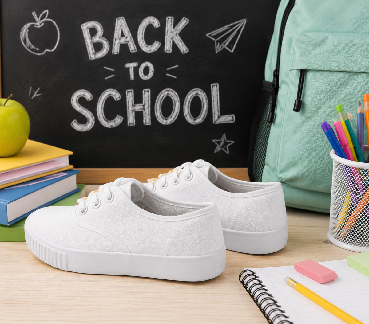 Unisex Girls Boys Kids Lace Up Canvas Back to School Uniform PE Pumps Sports Trainers Plimsolls White Lace Up Dance Shoes