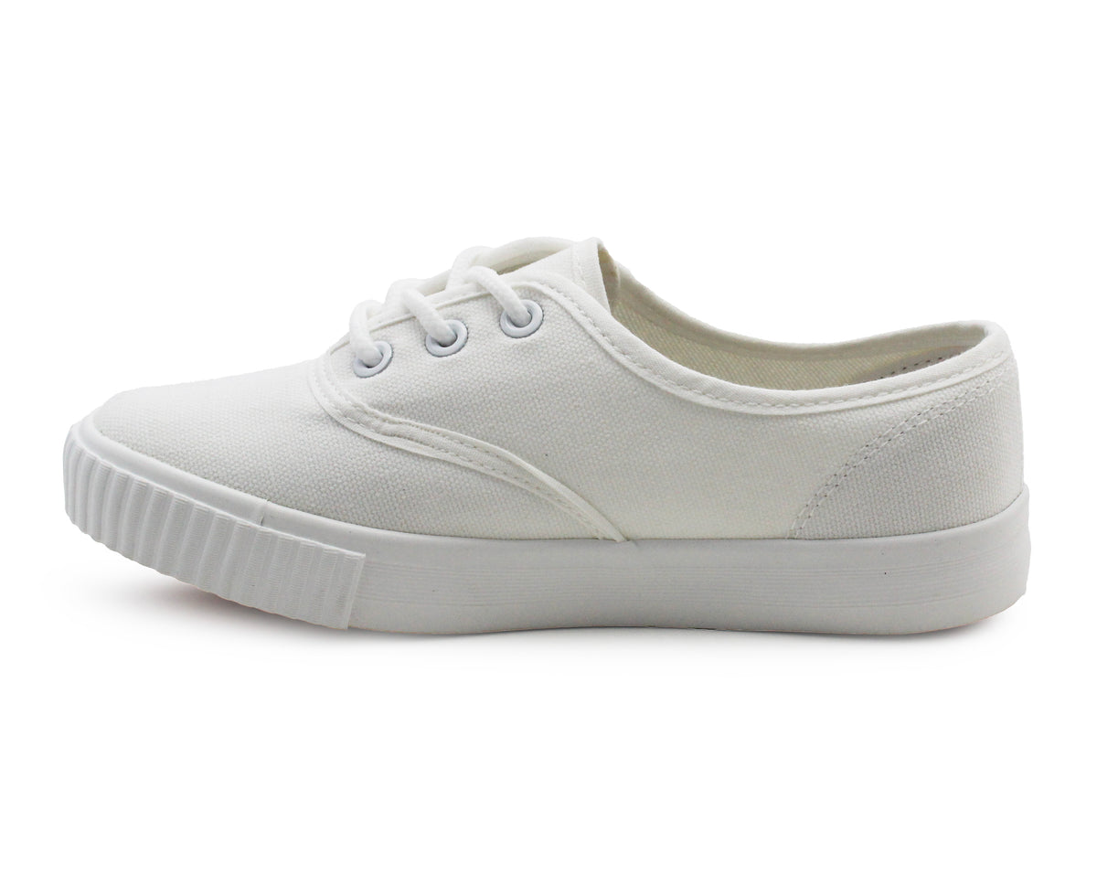 Unisex Girls Boys Kids Lace Up Canvas Back to School Uniform PE Pumps Sports Trainers Plimsolls White Lace Up Dance Shoes