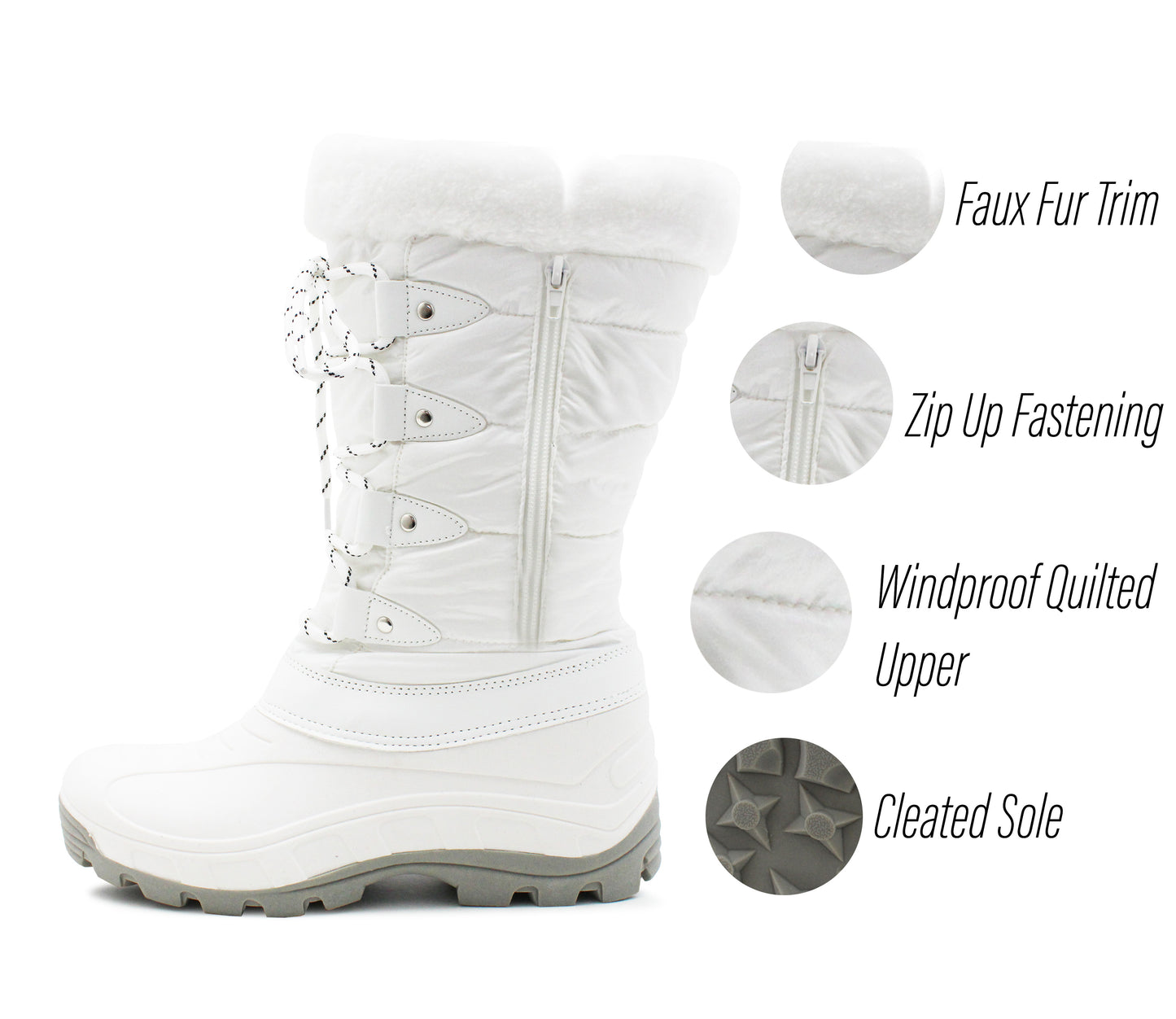 Womens Fleece Lined Snow Boots Faux Fur Trim Thermal Zip Up Quilted Outdoor Winter Boots