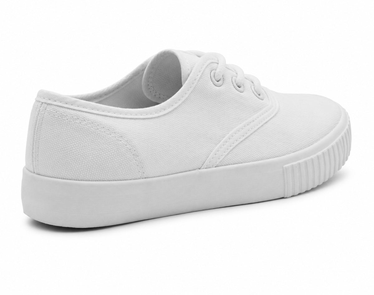 Unisex Girls Boys Kids Lace Up Canvas Back to School Uniform PE Pumps Sports Trainers Plimsolls White Lace Up Dance Shoes