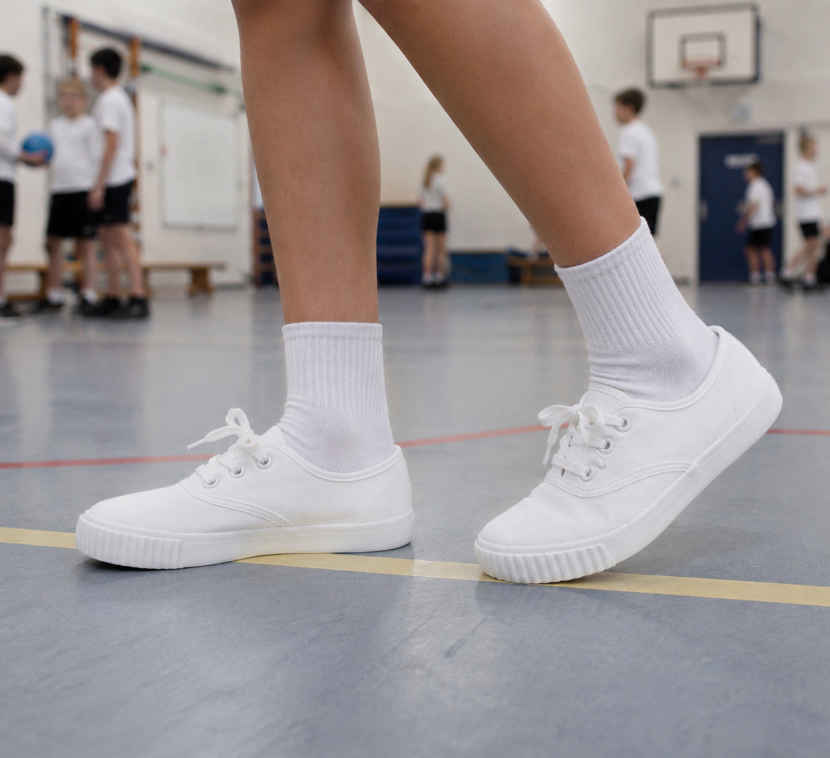 Unisex Girls Boys Kids Lace Up Canvas Back to School Uniform PE Pumps Sports Trainers Plimsolls White Lace Up Dance Shoes