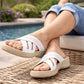 Womens Backless Sandals Slip On Low Wedge Open Toe Mules Summer Fashion Beach Slides Flip Flops