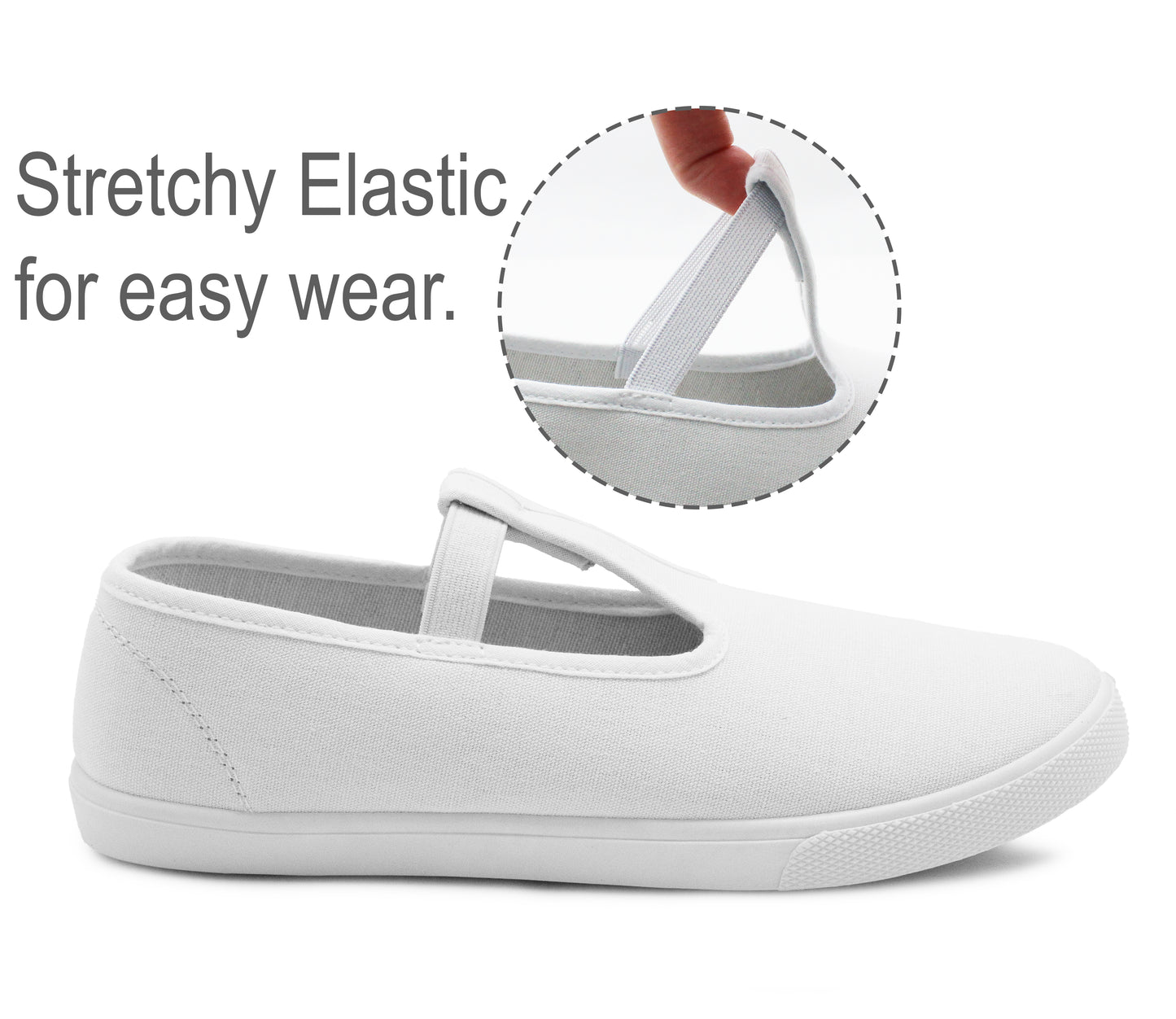 Girls Kids Canvas Pumps Back to School Slip On Elastic Plimsolls PE Gym Sports Dance Shoes Trainers Flat Mary Janes