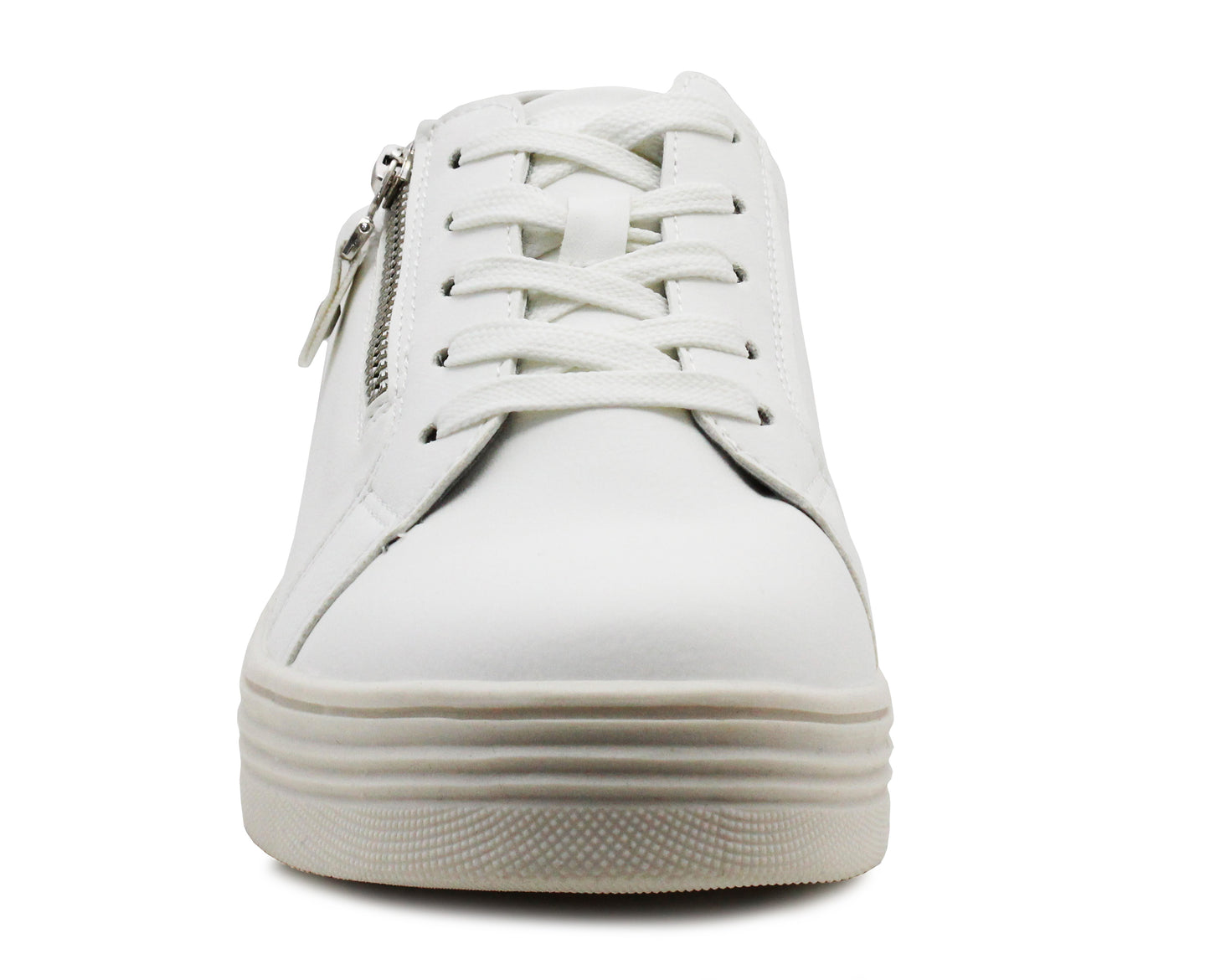 Womens Casual Lace Up White Fashion Trainers Side Zip Fastening Sneaker Shoes