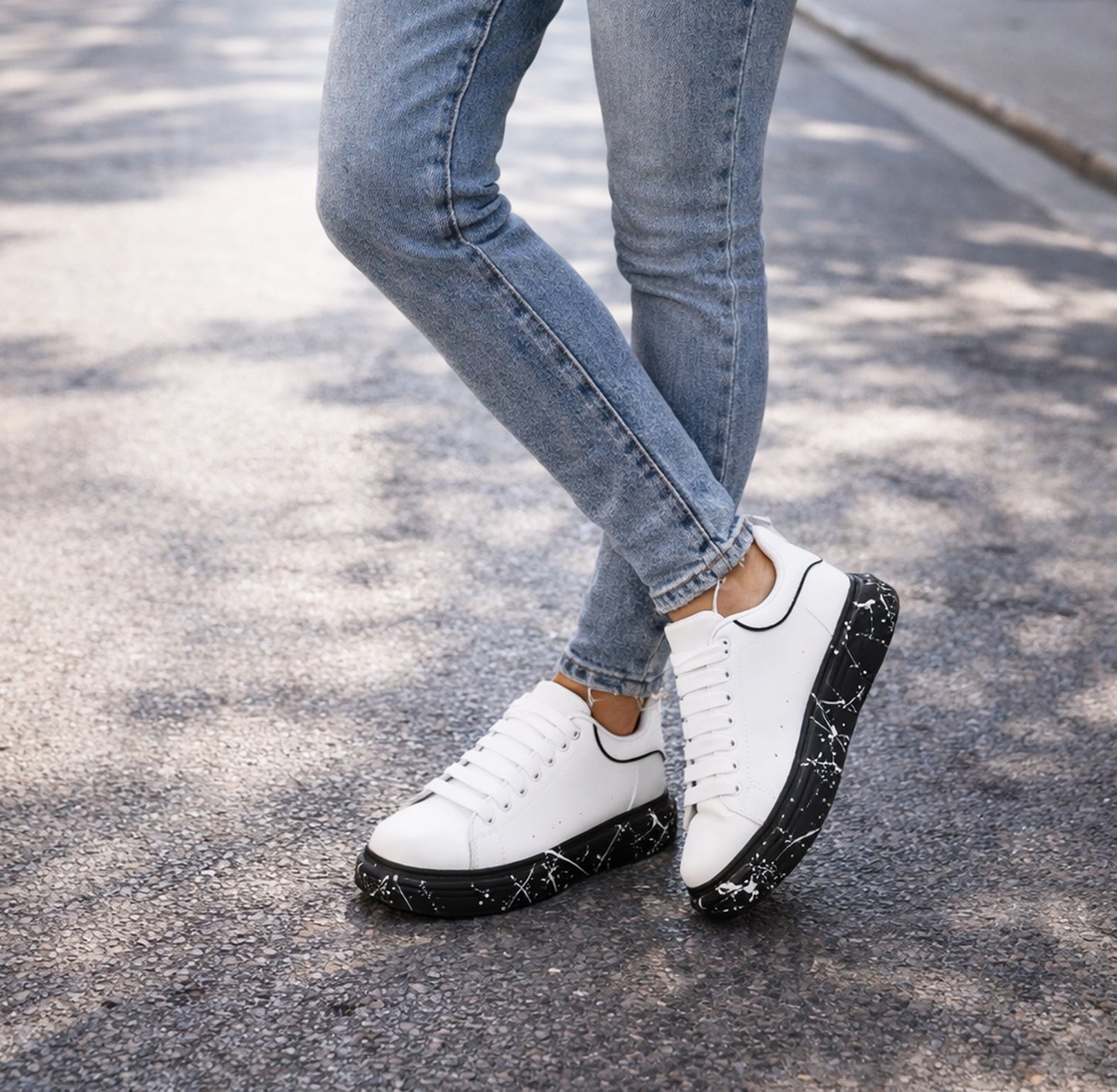 Womens Platform Trainers Ladies Lace Up Chunky Sole Casual Low Top Fashion Sneakers White Black