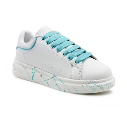 Womens Platform Trainers Ladies Lace Up Chunky Sole Casual Low Top Fashion Sneakers White Blue