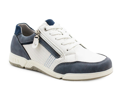 Womens Lace Up Trainers with Side Zip Fastening Ladies Flat Low Top Fashion Sneaker Breathable Casual Sports Shoes White Blue