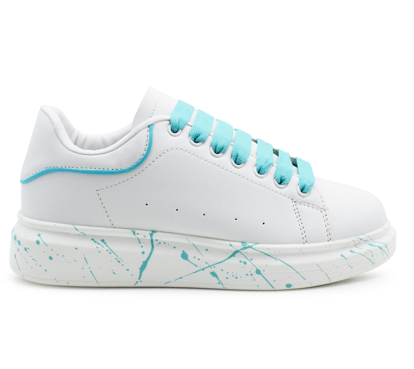 Womens Platform Trainers Ladies Lace Up Chunky Sole Casual Low Top Fashion Sneakers White Blue