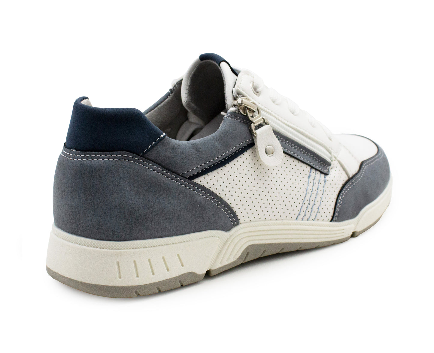 Womens Lace Up Trainers with Side Zip Fastening Ladies Flat Low Top Fashion Sneaker Breathable Casual Sports Shoes White Blue