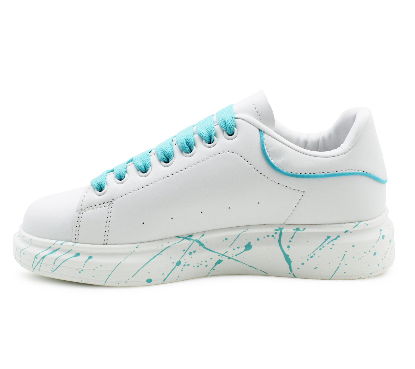 Womens Platform Trainers Ladies Lace Up Chunky Sole Casual Low Top Fashion Sneakers White Blue