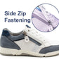 Womens Lace Up Trainers with Side Zip Fastening Ladies Flat Low Top Fashion Sneaker Breathable Casual Sports Shoes White Blue