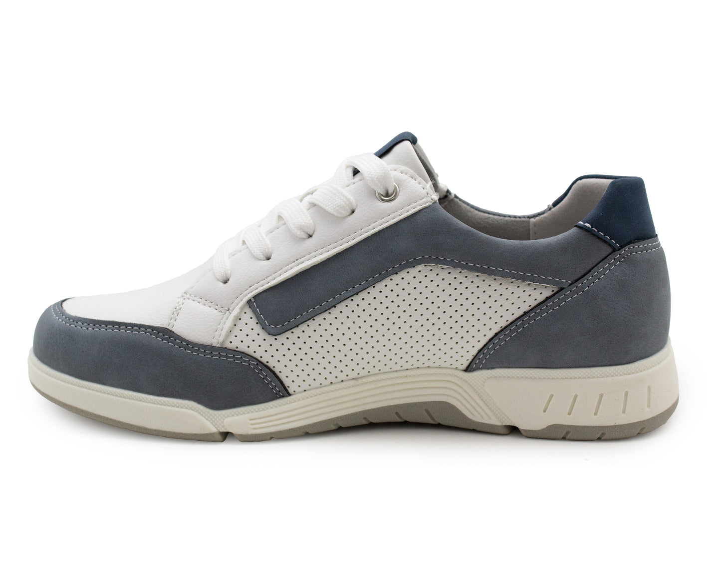 Womens Lace Up Trainers with Side Zip Fastening Ladies Flat Low Top Fashion Sneaker Breathable Casual Sports Shoes White Blue