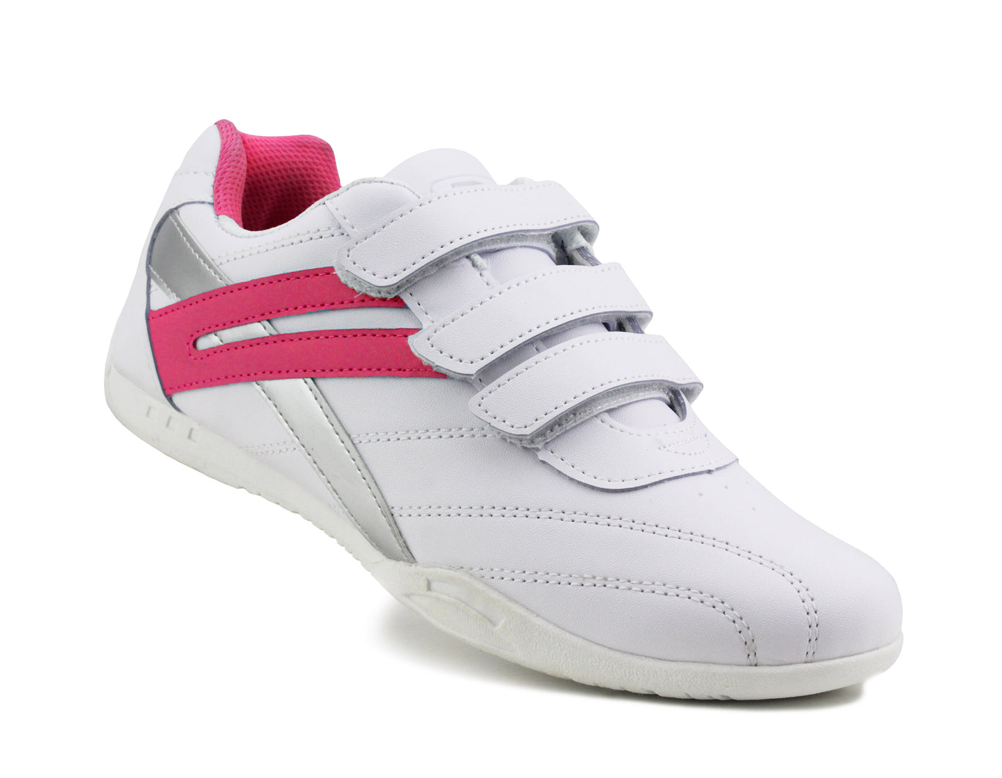 Womens Ladies Triple Touch Fasten Casual Flat Pumps Active Running Walking Trainers White Pink