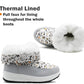 Girls Grey Leopard Winter Snow Boots Kids Thermal Quilted Faux Fur Lined Zip Up Mid Calf Ankle Booties