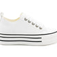 Womens Platform Canvas Trainers Lace Up Chunky Sole Baseball Sneakers Ladies Flat Low Top Fashion Trainer Pumps White