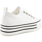 Womens Platform Canvas Trainers Lace Up Chunky Sole Baseball Sneakers Ladies Flat Low Top Fashion Trainer Pumps White