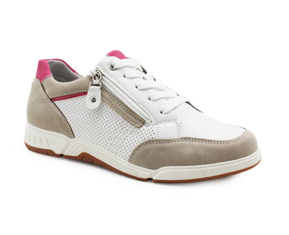 Womens Lace Up Trainers with Side Zip Fastening Ladies Flat Low Top Fashion Sneaker Breathable Casual Sports Shoes White Pink