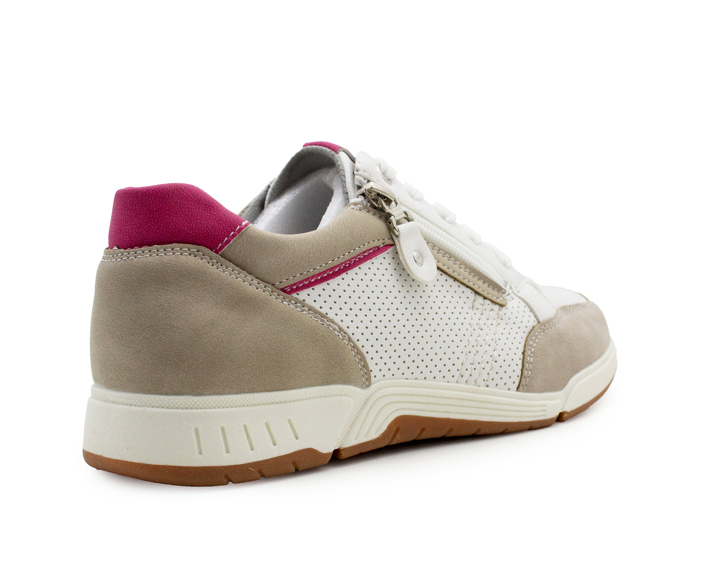 Womens Lace Up Trainers with Side Zip Fastening Ladies Flat Low Top Fashion Sneaker Breathable Casual Sports Shoes White Pink