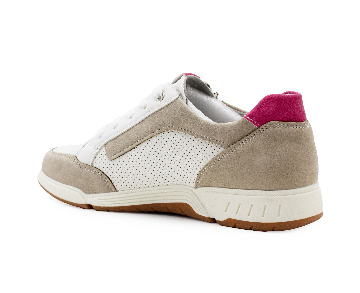 Womens Lace Up Trainers with Side Zip Fastening Ladies Flat Low Top Fashion Sneaker Breathable Casual Sports Shoes White Pink