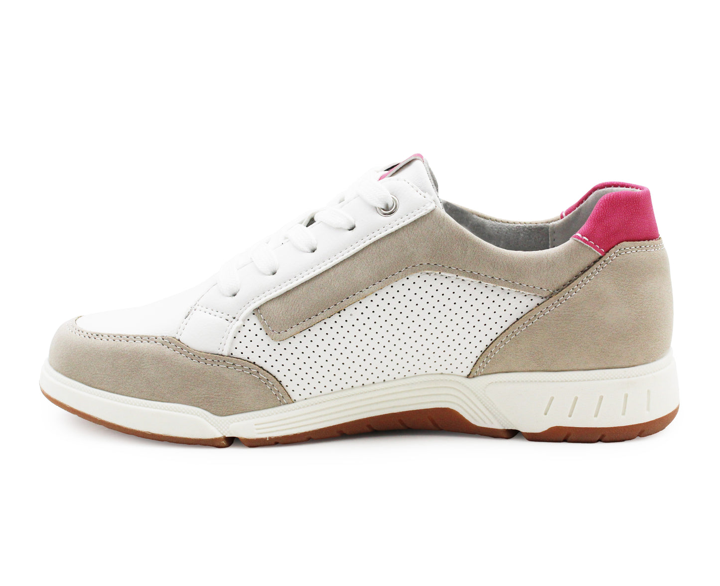 Womens Lace Up Trainers with Side Zip Fastening Ladies Flat Low Top Fashion Sneaker Breathable Casual Sports Shoes White Pink