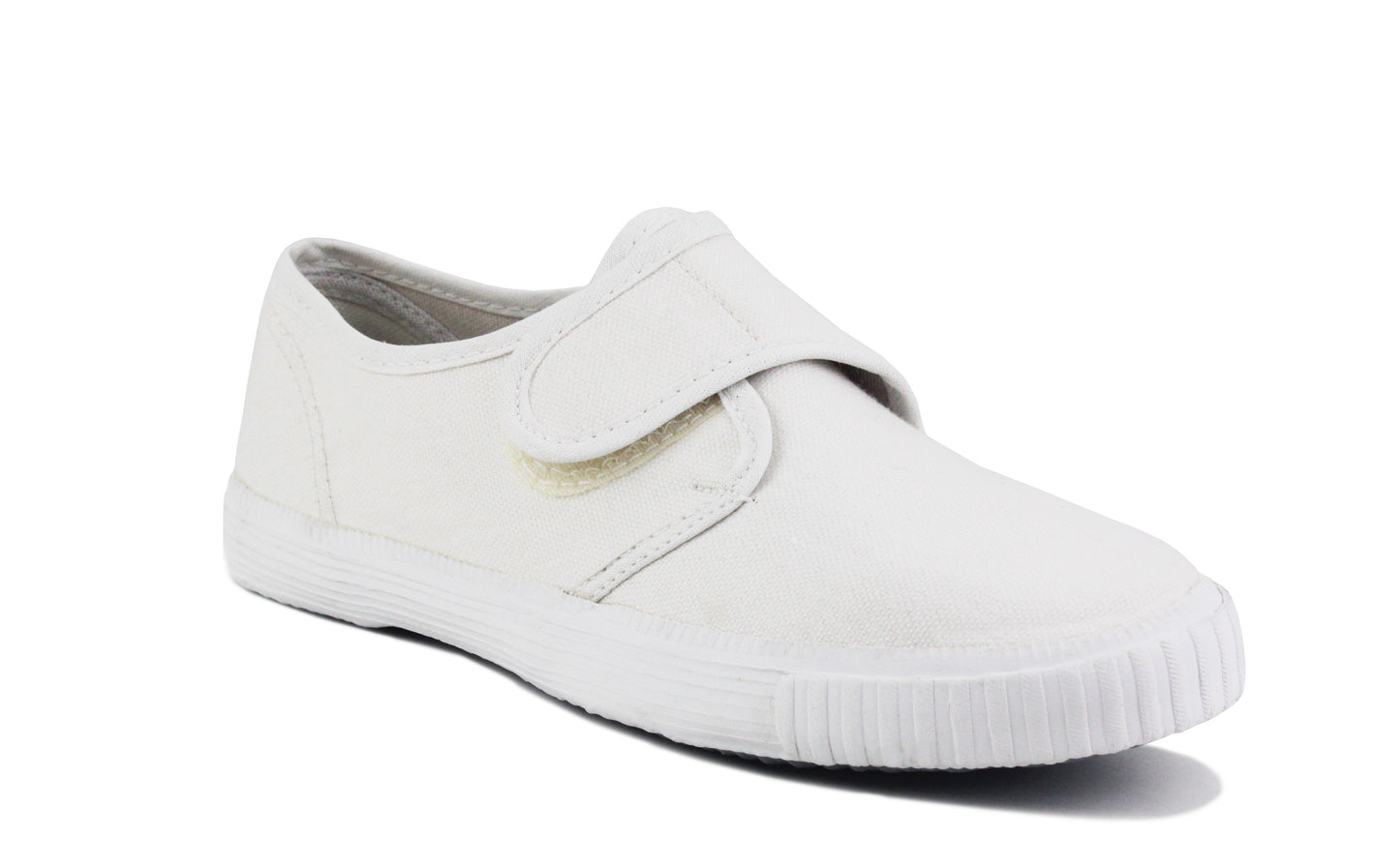 Unisex Boys Kids Touch Fasten Canvas Back to School Uniform PE Pumps Sports Trainers Plimsolls White Touch Fasten Strap