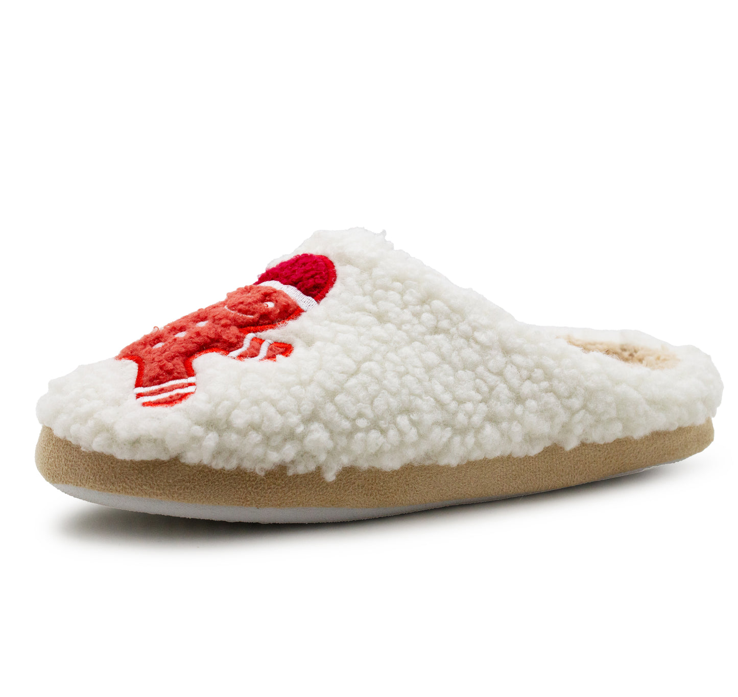 Womens Festive Christmas Slippers Warm Lined Fleece Slip On Ladies Lightweight Indoor Gingerbread Man House Shoes