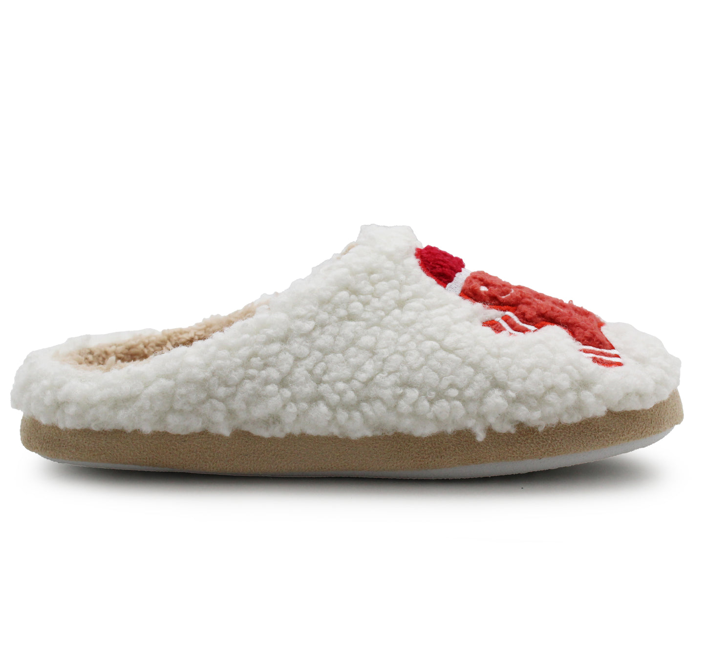 Womens Festive Christmas Slippers Warm Lined Fleece Slip On Ladies Lightweight Indoor Gingerbread Man House Shoes