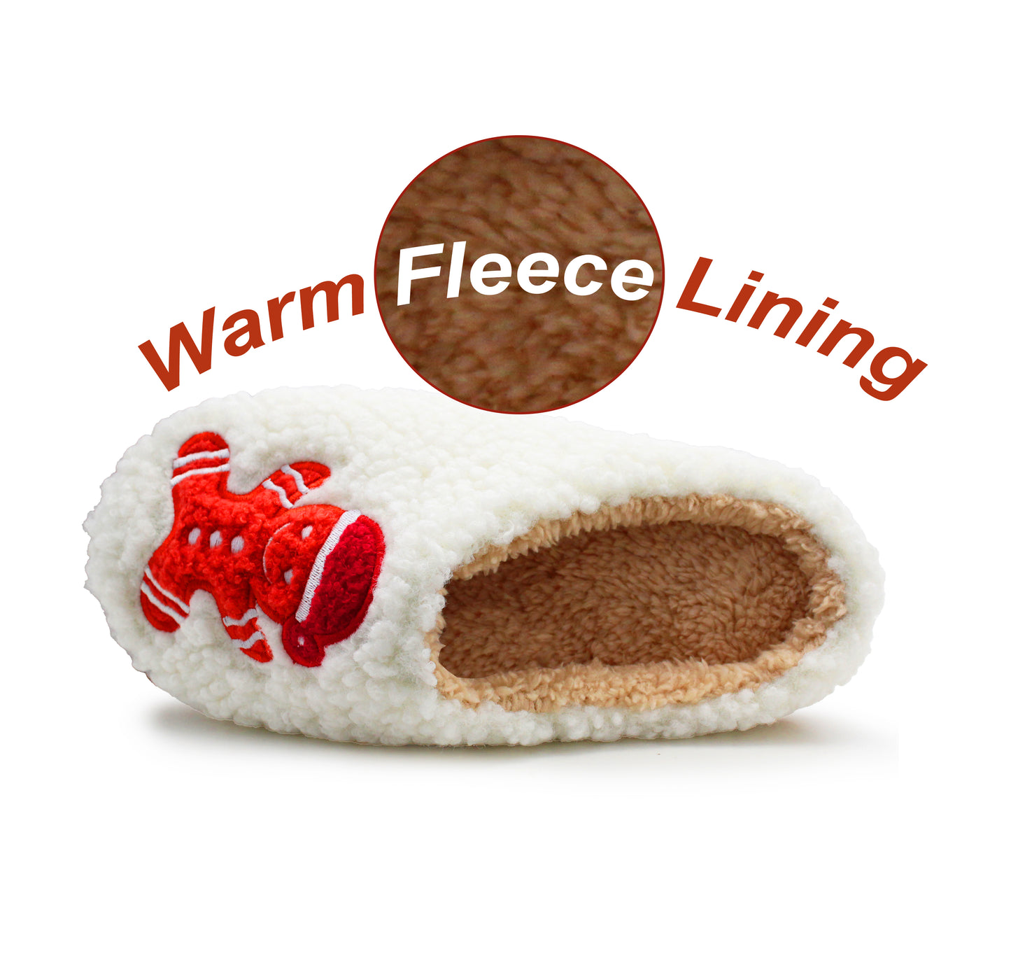 Womens Festive Christmas Slippers Warm Lined Fleece Slip On Ladies Lightweight Indoor Gingerbread Man House Shoes