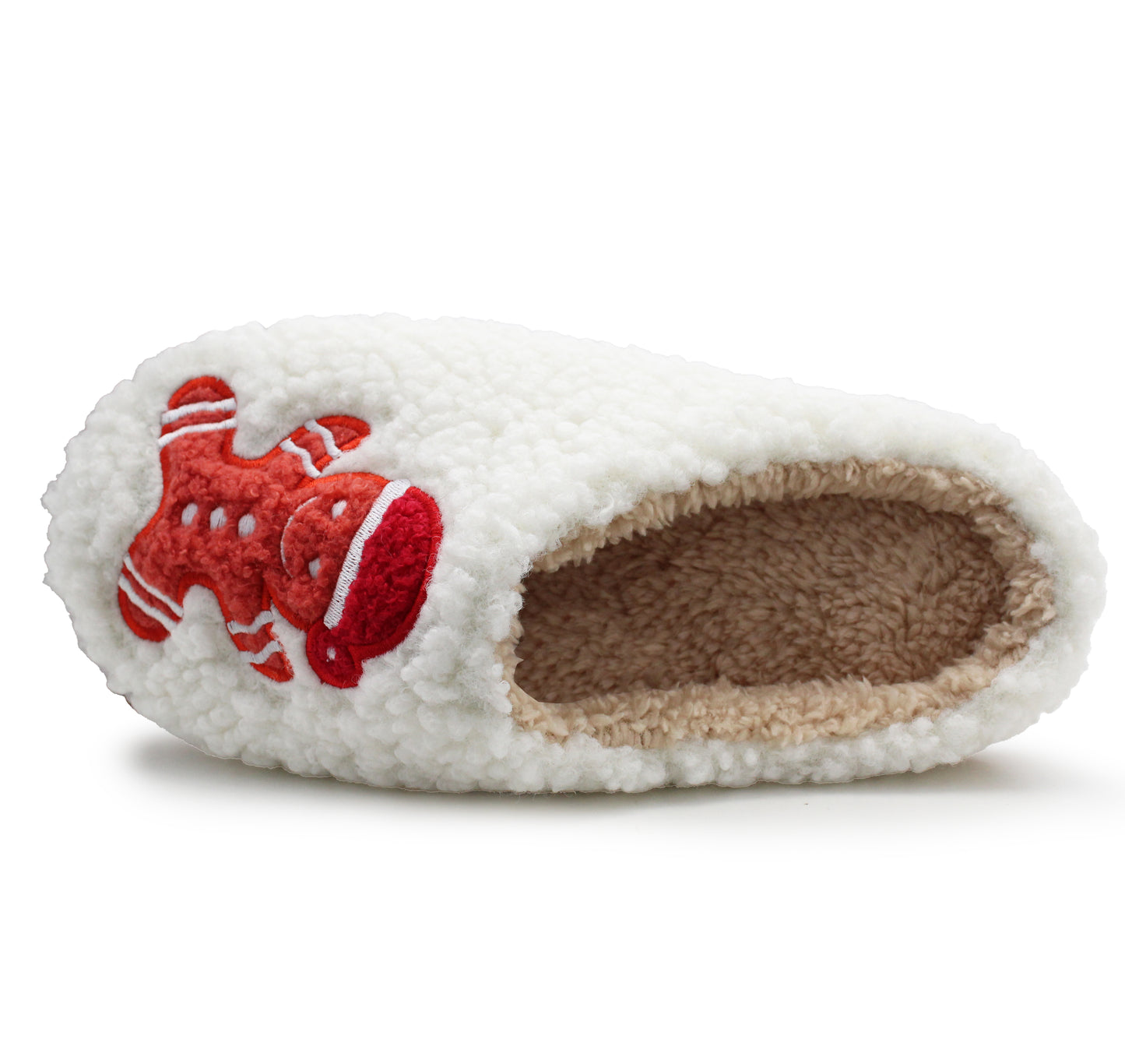 Womens Festive Christmas Slippers Warm Lined Fleece Slip On Ladies Lightweight Indoor Gingerbread Man House Shoes