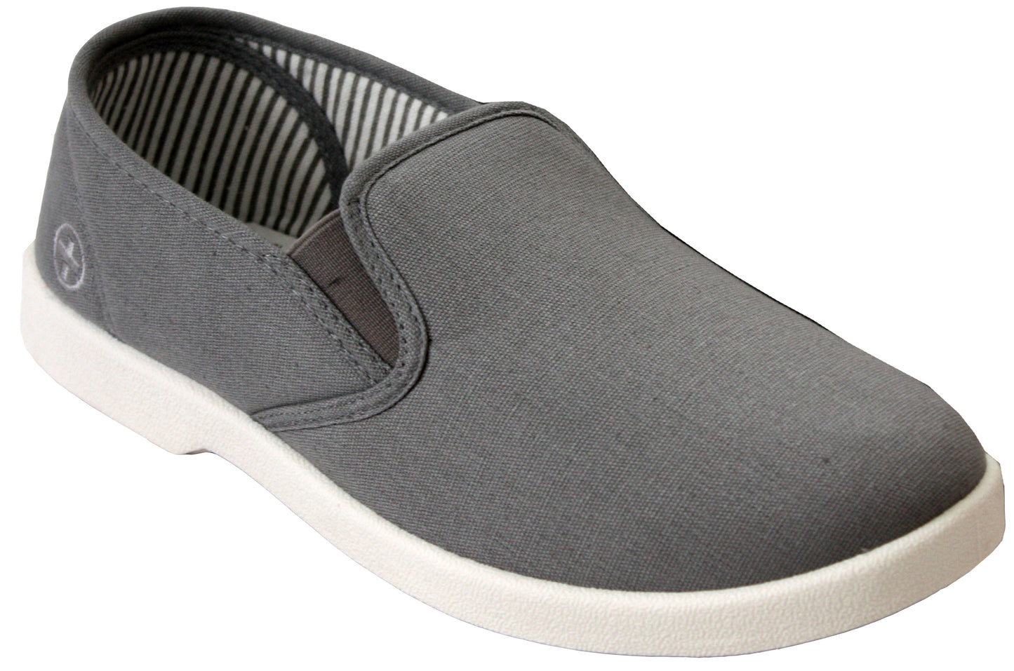 Mens Grey Canvas Pumps Casual Slip On Wide Fit Comfort Bar Deck Trainers Shoes