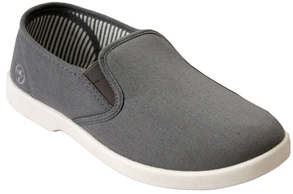 Mens Grey Canvas Pumps Casual Slip On Wide Fit Comfort Bar Deck Trainers Shoes