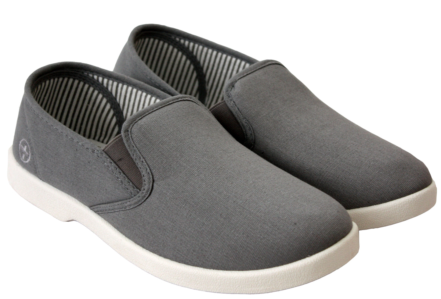Mens Grey Canvas Pumps Casual Slip On Wide Fit Comfort Bar Deck Trainers Shoes