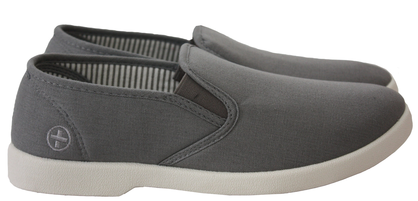 Mens Grey Canvas Pumps Casual Slip On Wide Fit Comfort Bar Deck Trainers Shoes