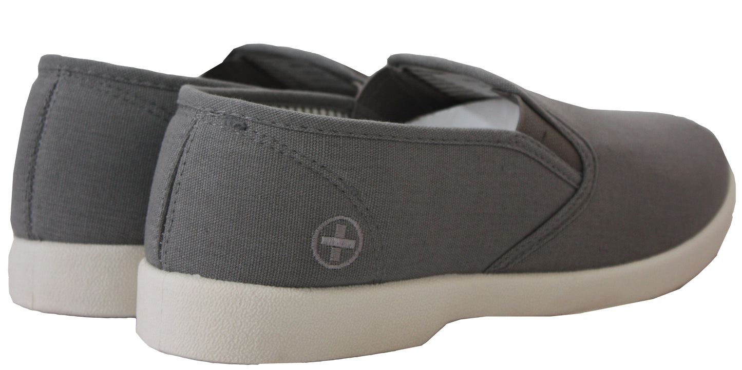 Mens Grey Canvas Pumps Casual Slip On Wide Fit Comfort Bar Deck Trainers Shoes