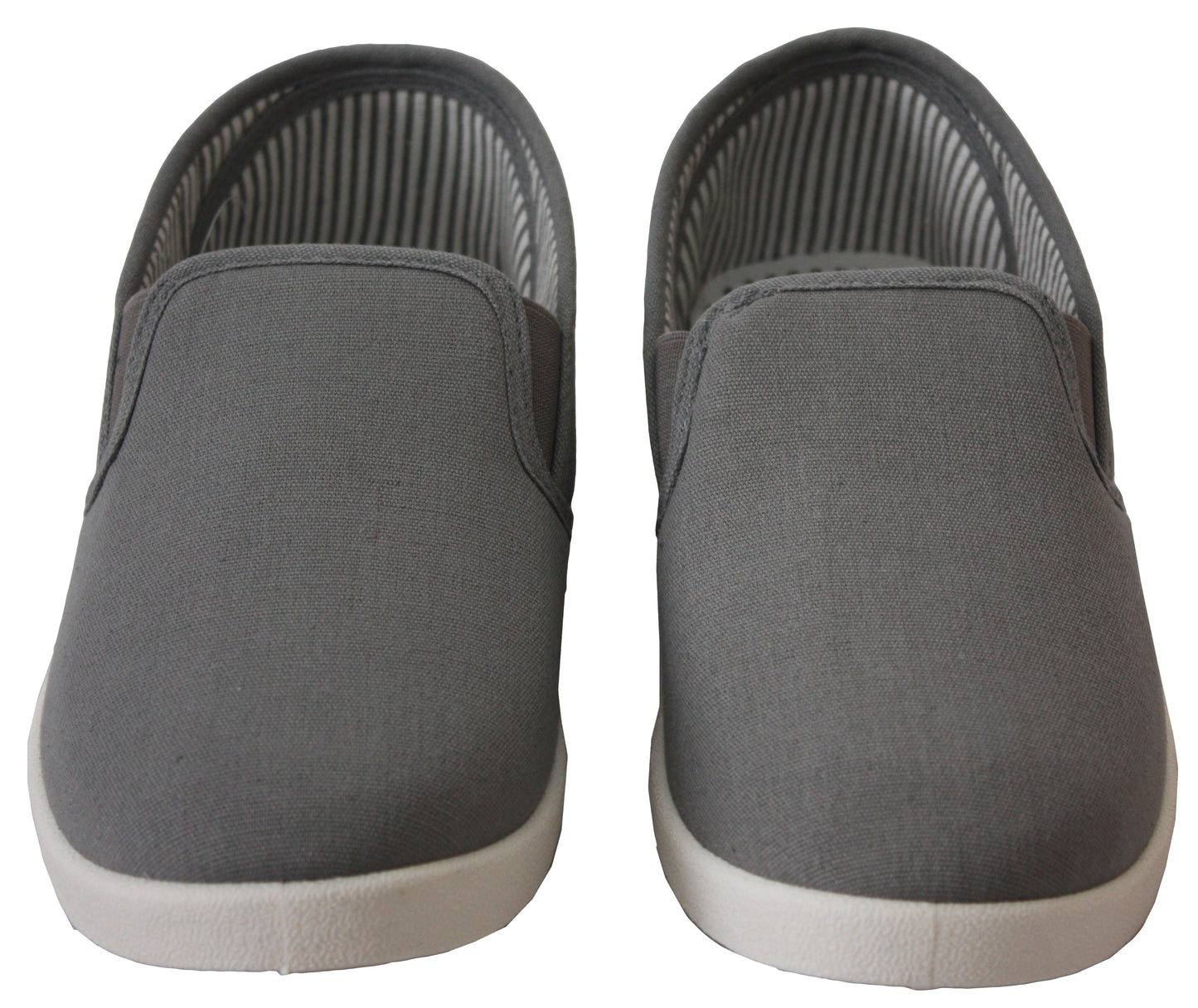 Mens Grey Canvas Pumps Casual Slip On Wide Fit Comfort Bar Deck Trainers Shoes