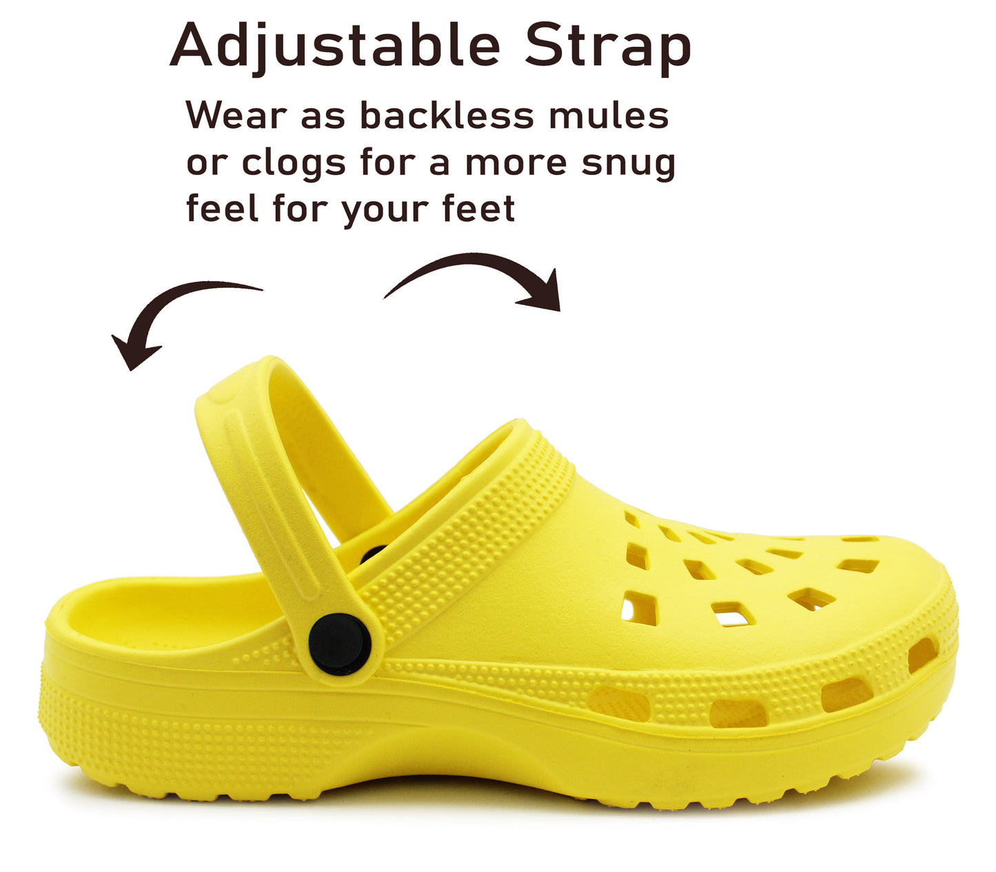 Womens Lightweight Yellow EVA Clogs Slip On Breathable Adjustable Strap Garden Beach Hospital Nurse Kitchen Water Shoes Sandals